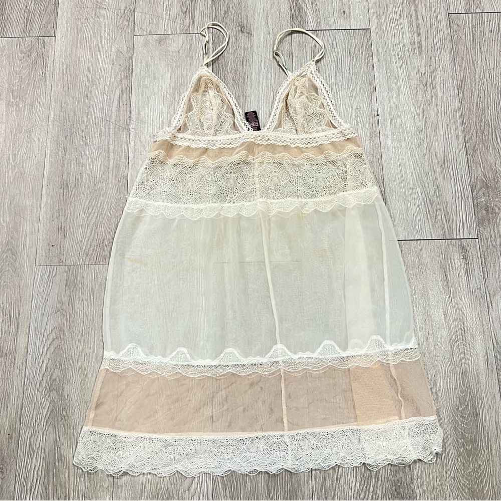 Victoria's Secret Beige Tan Mesh Sheer Lace Babydoll Slip Dress large